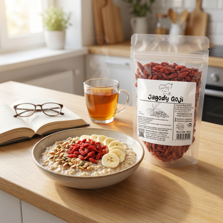 JAGODY-GOJI-100g-Poranna-miska-kremowej-owsianki-obficie-posypana-czerwonymi-jagodami-goji-i-bananem-otwarta-książka-z-okularami-oraz-szklany-kubek-parującej-herbaty.png