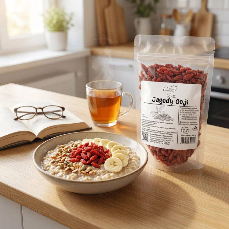 JAGODY-GOJI-100g-Poranna-miska-kremowej-owsianki-obficie-posypana-czerwonymi-jagodami-goji-i-bananem-otwarta-książka-z-okularami-oraz-szklany-kubek-parującej-herbaty.png