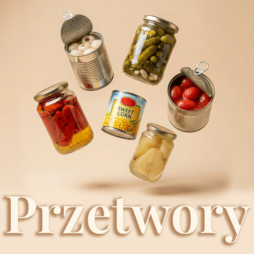 przetworu owocowe i warzywne w puszkach i słoikach